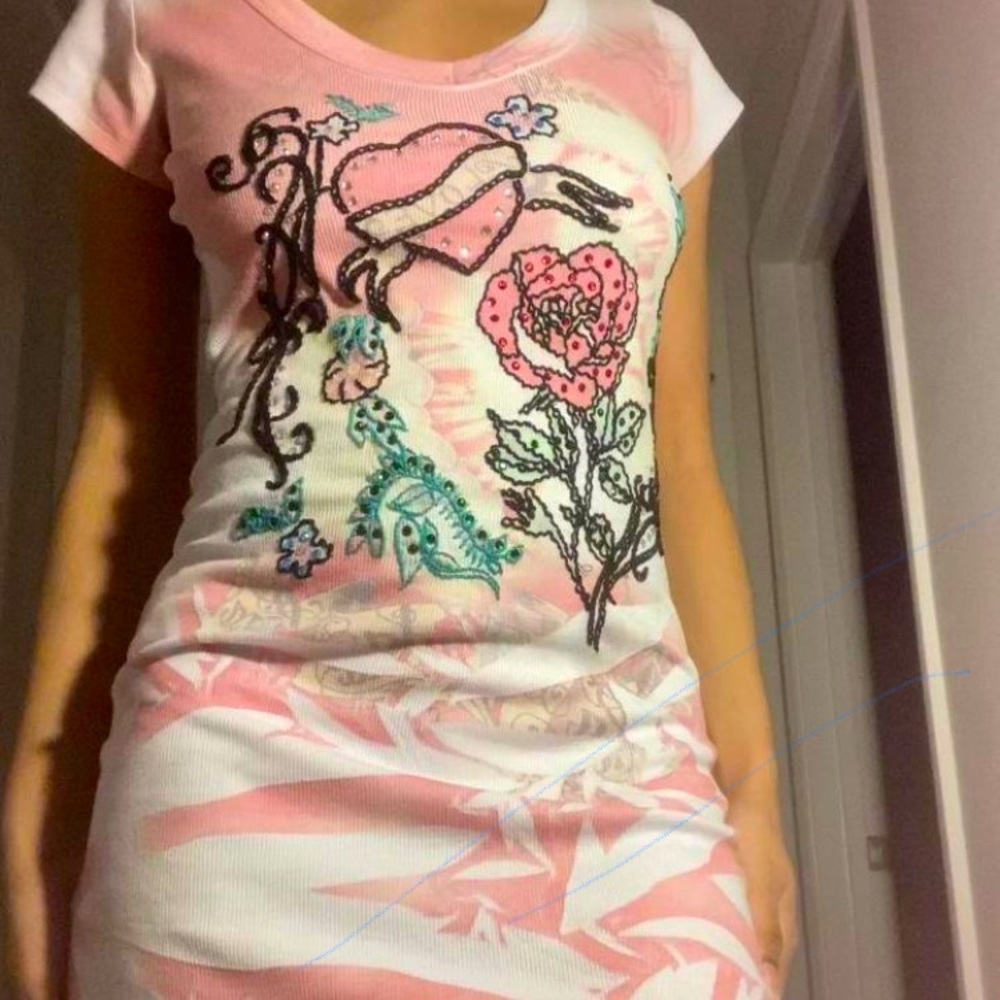 Y2K embellished embroidered vintage Ed Hardy style dress 🤍✨